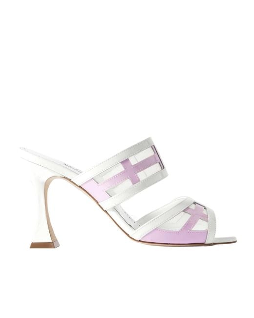Manolo Blahnik White Two-Tone Patent-Leather Mules