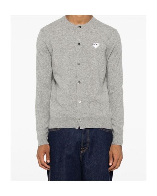 Comme des Garçons Gray Comme Des Garçons Play Logo Patch Knitted Cardigan for men