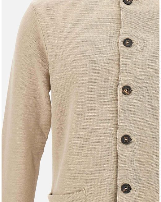 Eleventy Natural Ribbed Collar Buttoned Cardigan for men
