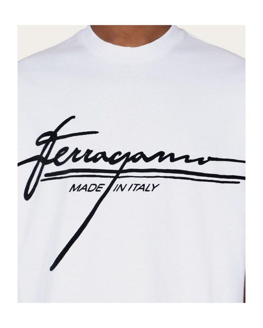 Ferragamo White Ferragamo Flocked Logo Crewneck T-Shirt for men