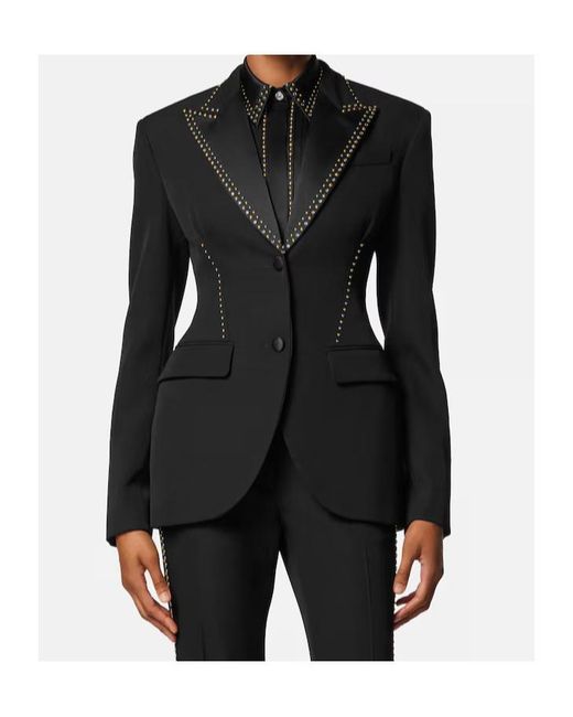 Versace Black Stud-Embellished Single-Breasted Blazer