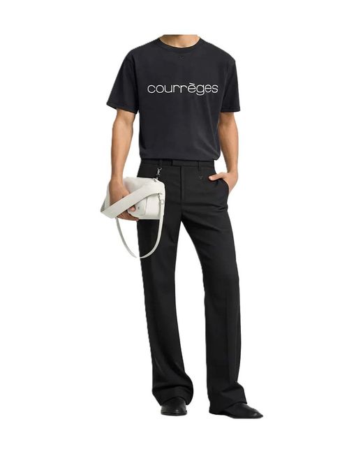 Courreges Black Logo-Print Stonewashed T-Shirt for men