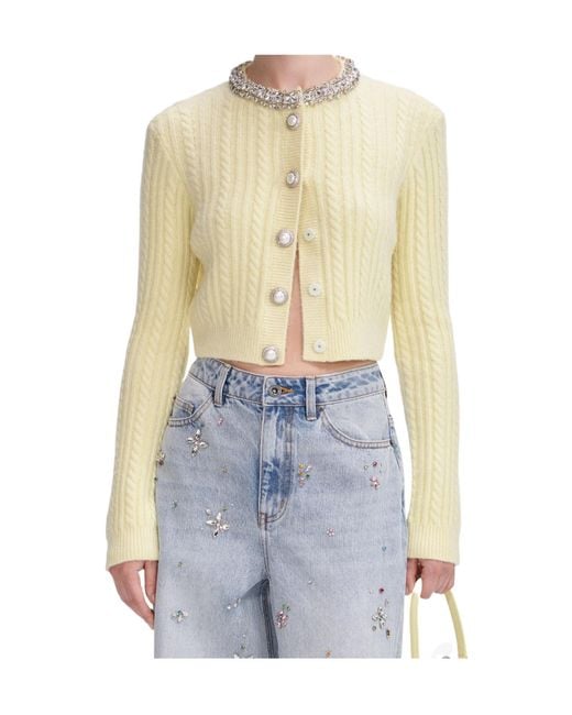 Self-Portrait Blue Embellished Crewneck Cardigan