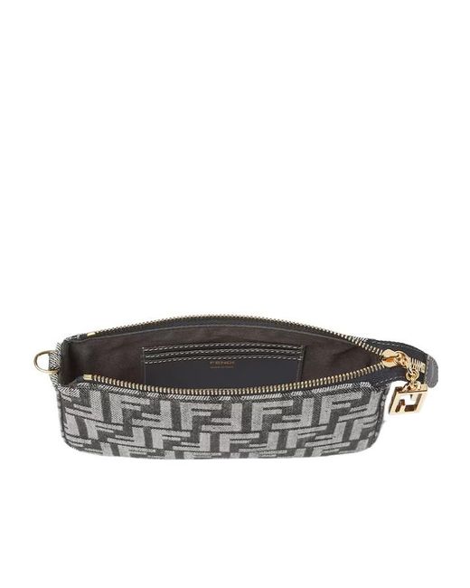 Fendi Gray Baguette Ff Jacquard Pouch