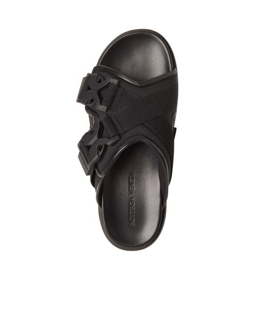 Bottega Veneta Black Snap Slides