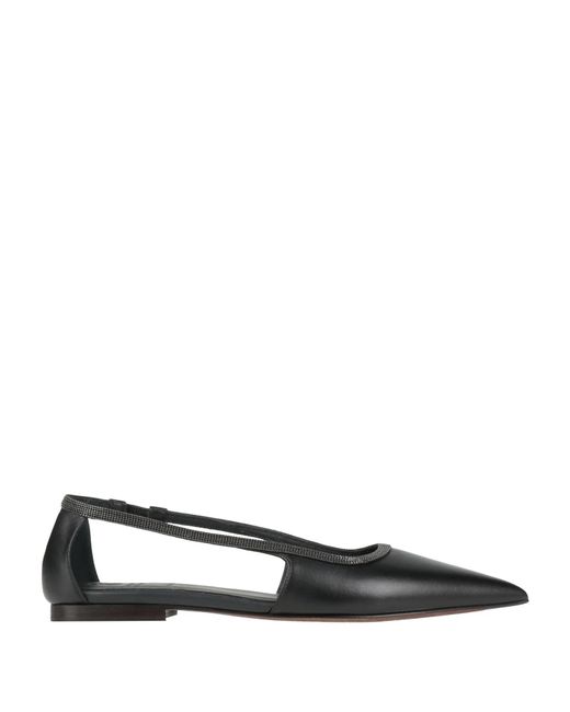 Brunello Cucinelli Black Leather Pointed-Toe Ballet Flats
