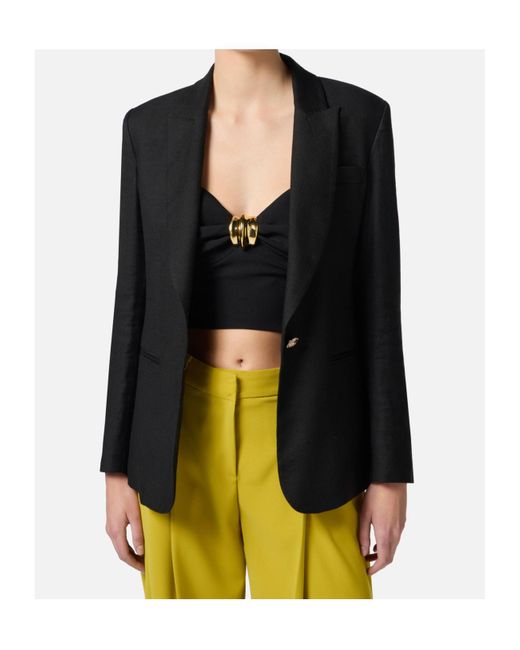 Elisabetta Franchi Black Single-Breasted Long-Sleeved Jacket