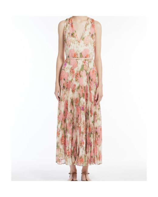 Max Mara Pink Studio Belted Waist Printed Emery Dress
