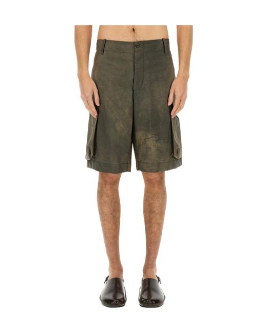 Uma Wang Green Faded-Effect Pocket Shorts for men
