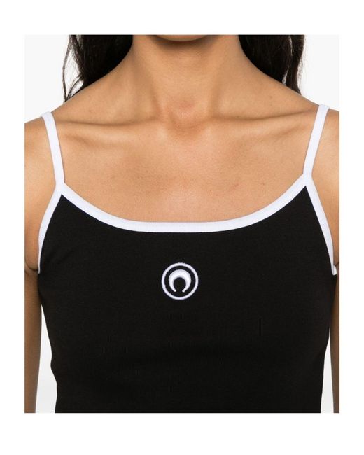 MARINE SERRE Black Contrast Trim Moon Logo Ribbed Tank Top