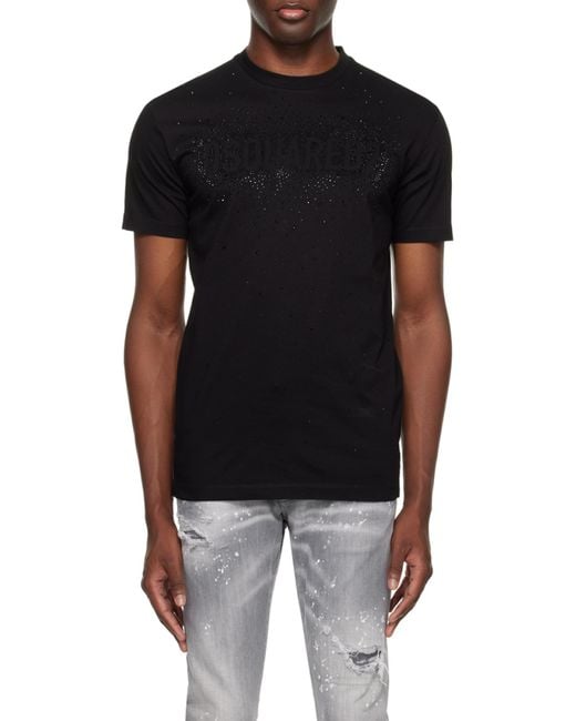 DSquared² Black Logo Embellished Crewneck T-Shirt for men