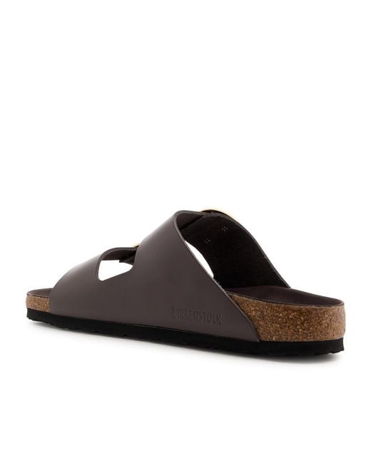 Birkenstock Brown Arizona Big Buckle Glossed Leather Sliders