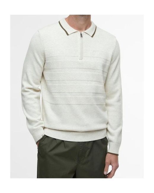 Barbour White Long-Sleeved Knit Polo Shirt for men