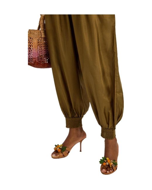 Zimmermann Green Mohon Cuffed Silk Trousers