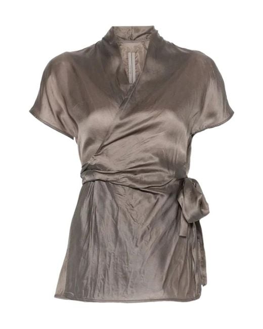 Rick Owens Gray Tie-Detail Short-Sleeve Blouse