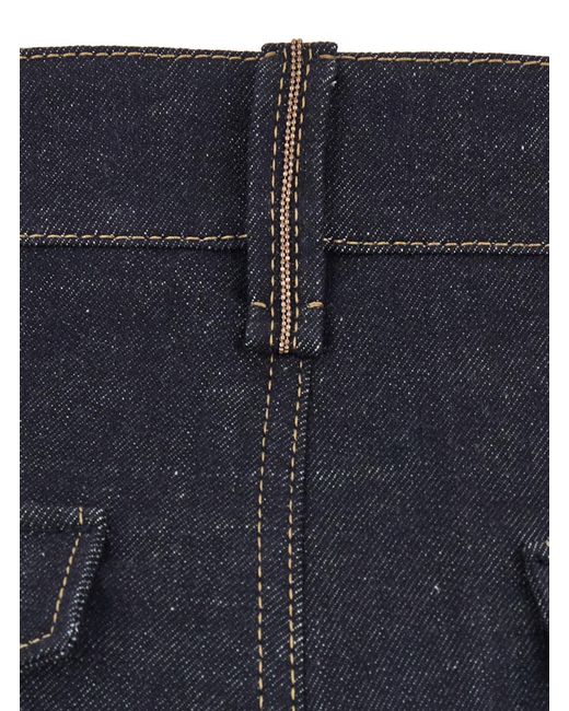 Brunello Cucinelli Blue Zipped Wide-Leg Jeans