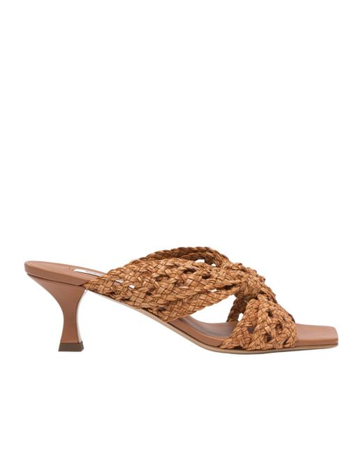 Casadei Brown Square-Toe Interwoven Sandals