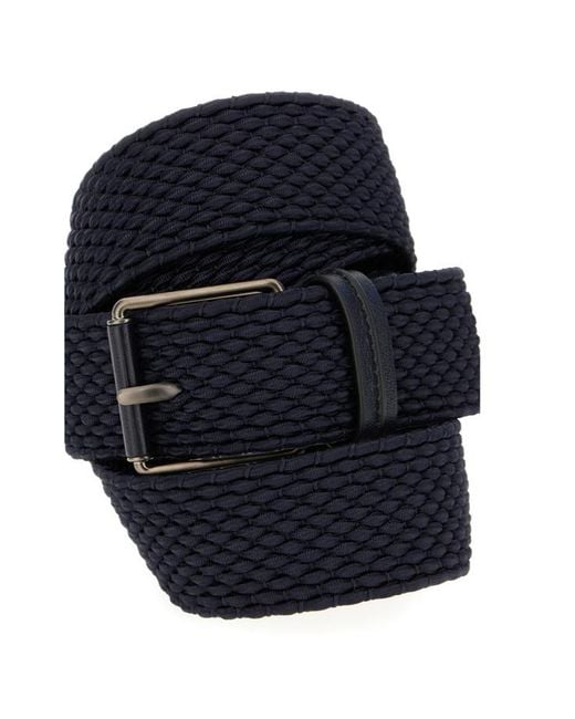 Zegna Blue Woven Leather-Trim Belt for men