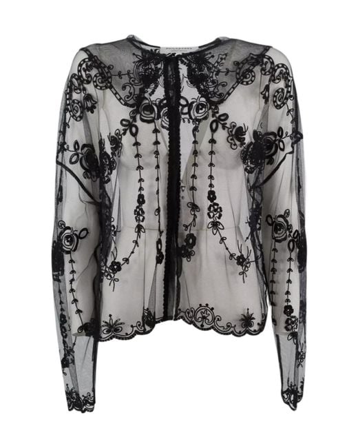 Philosophy Di Lorenzo Serafini Gray Sheer Mesh Top Floral Embroidery