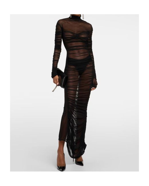 Mugler Black Pleated Perspective Dress