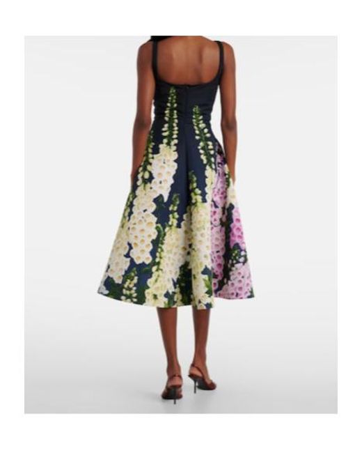 Oscar de la Renta Blue Floral Faille Coktail Dress