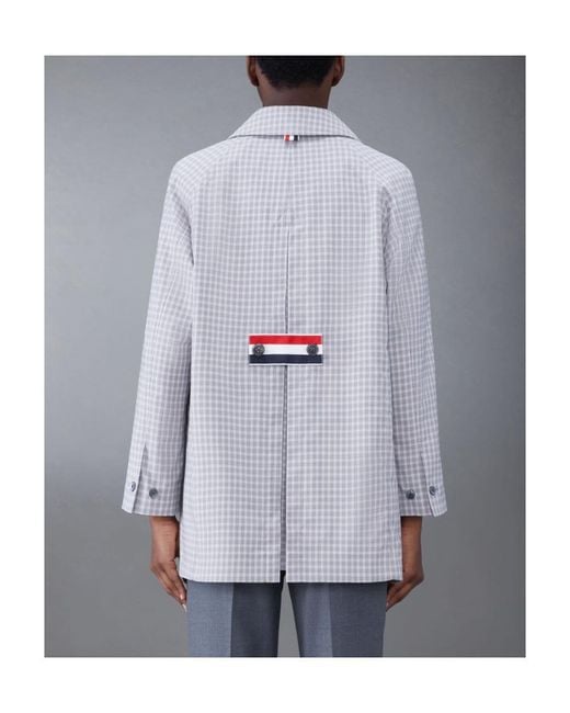 Thom Browne Blue Check-Pattern Buttoned Coat