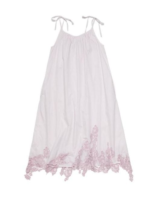 Acne White Floral-Lace Detail Poplin Midi Dress