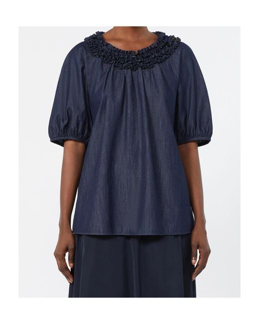 Max Mara Blue Pleated Denim Shirt