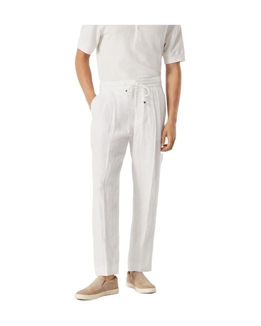 Brunello Cucinelli White Linen Trousers for men