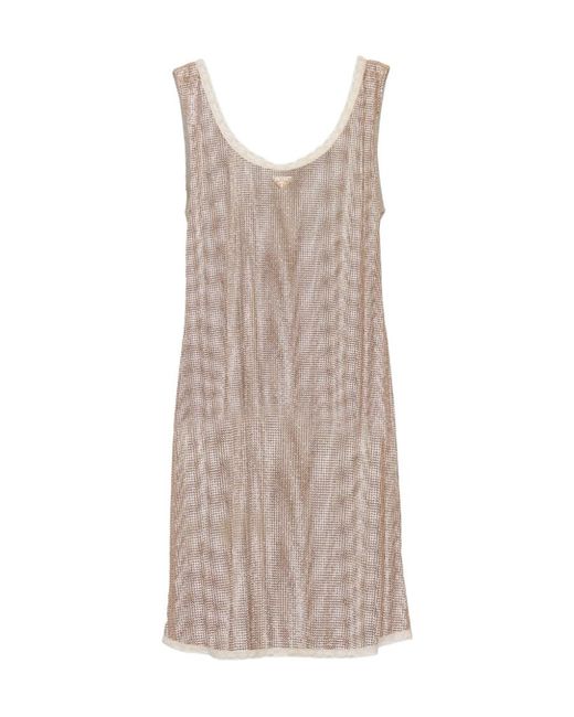 Prada Brown Logo Plaque Embellished Sleeveless Dress