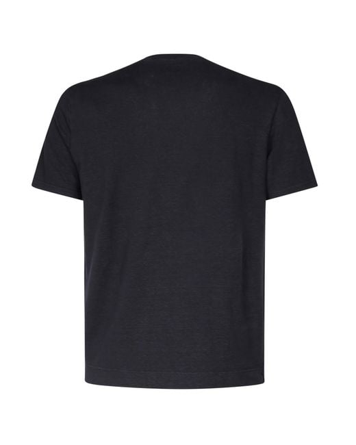 Fedeli Blue Stretch Linen T-Shirt for men