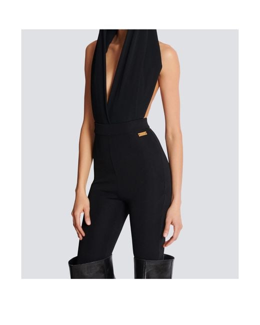 Balmain Blue Draped Bodysuit With Hood