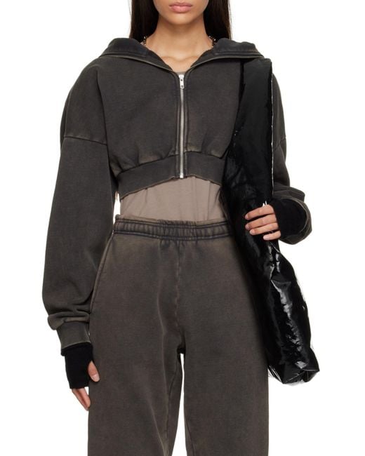 Entire studios Black Long Sleeved Cropped Zipped Hoodie