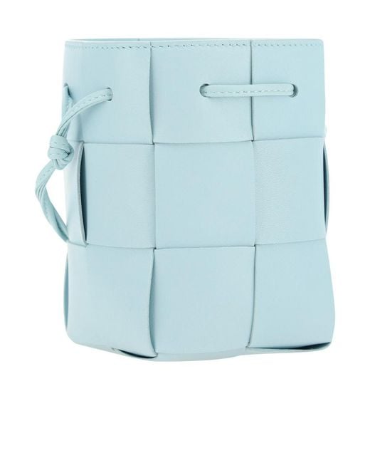 Bottega Veneta Blue Mini Cassette Leather Bucket Bag