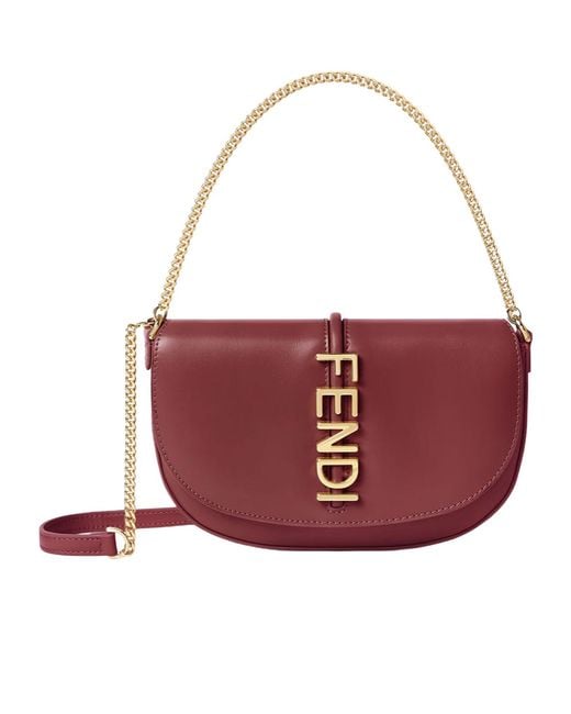 Fendi Red Graphy Logo Lettering Chain-Linked Wallet
