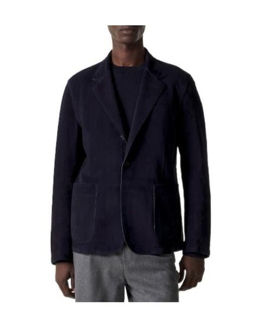Ralph Lauren Blue Solid Suede Blazer for men