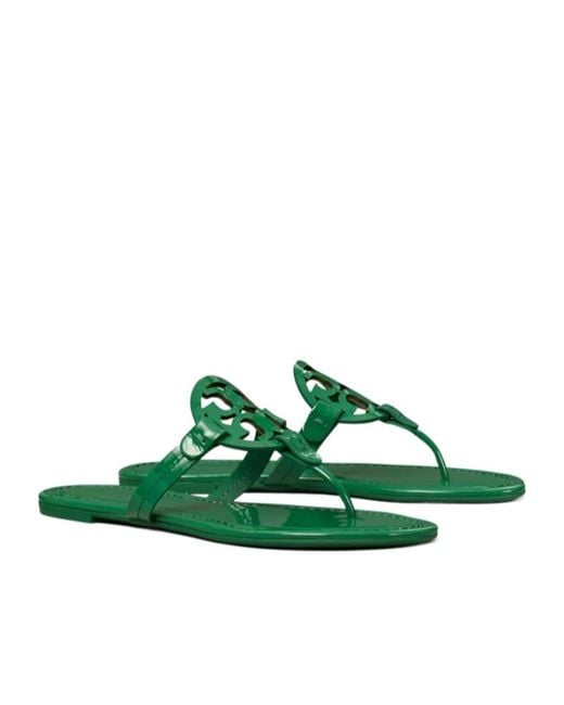 Tory Burch Green Miller Double T Slides