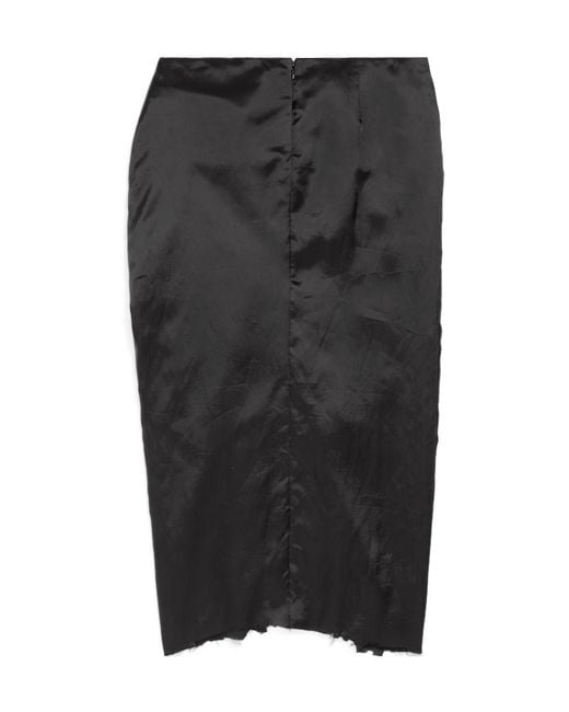 Balenciaga Black Satin Gathered Midi Skirt