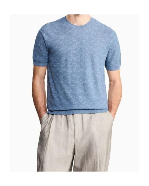 Giorgio Armani Blue Crewneck Knitted T-Shirt for men