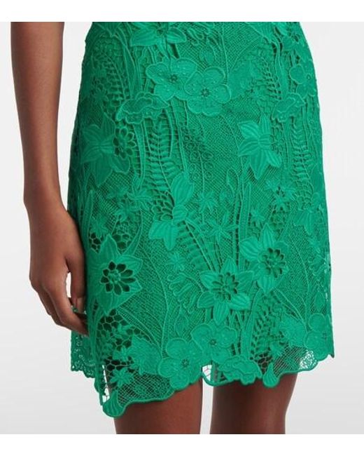 Monique Lhuillier Green Floral Lace Minidress