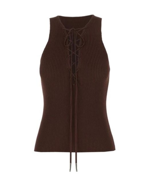 Iceberg Brown Lace-Up Ribbed-Knit Top