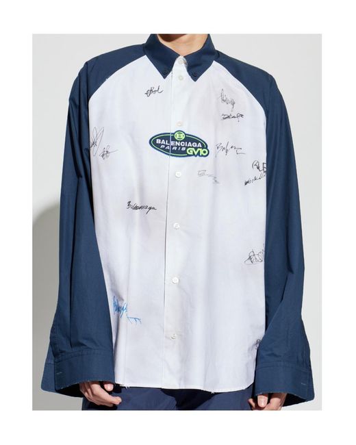 Balenciaga Blue Logo Patch Long-Sleeve Shirt for men