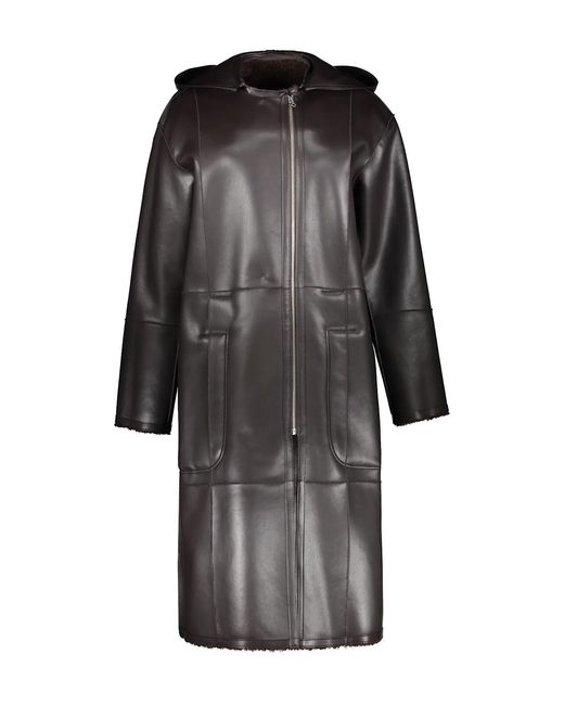 Low Classic Black Faux-Leather Zip-Up Coat