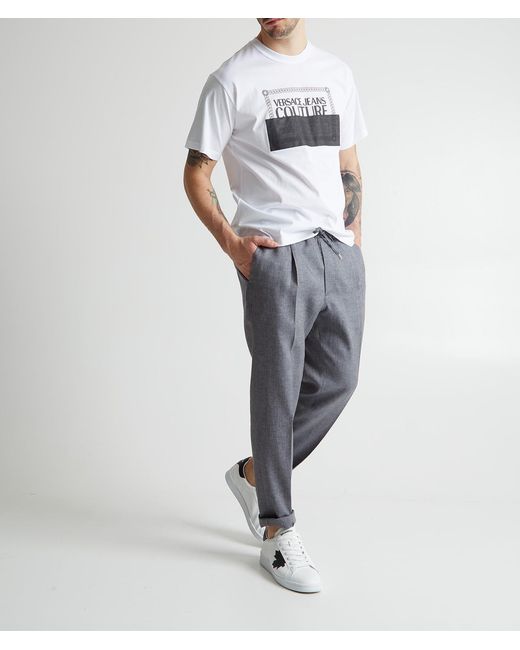 Versace Jeans White Logo-Print Short-Sleeve T-Shirt for men