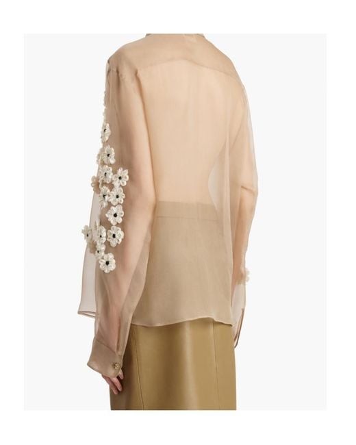 Khaite Natural Argo Floral Applique Silk Button-Down Top