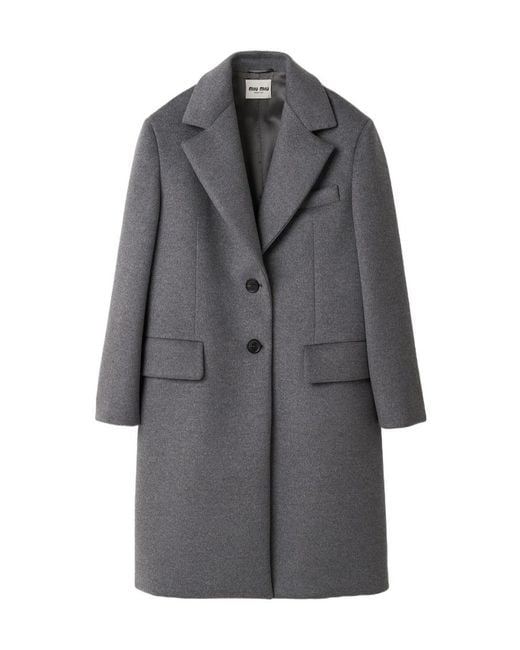 Miu Miu Gray Single-Breasted Velour Coat