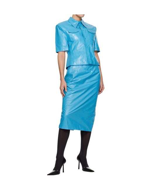 Willy Chavarria Blue Tubo Leather Midi Skirt