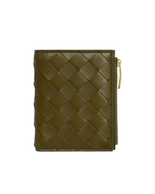Bottega Veneta Green Small Intrecciato Bi-Fold Zip Wallet