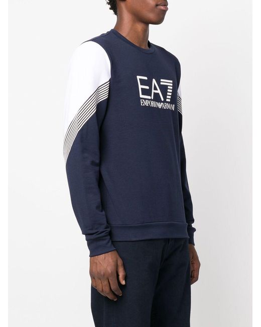 EA7 Blue Logo-Print Crew-Neck Sweatshirt for men