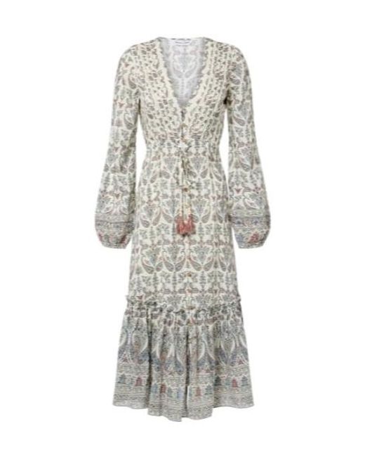 grey paisley dress Veronica Beard Vani Ruffled Midi in argentine tango clothes